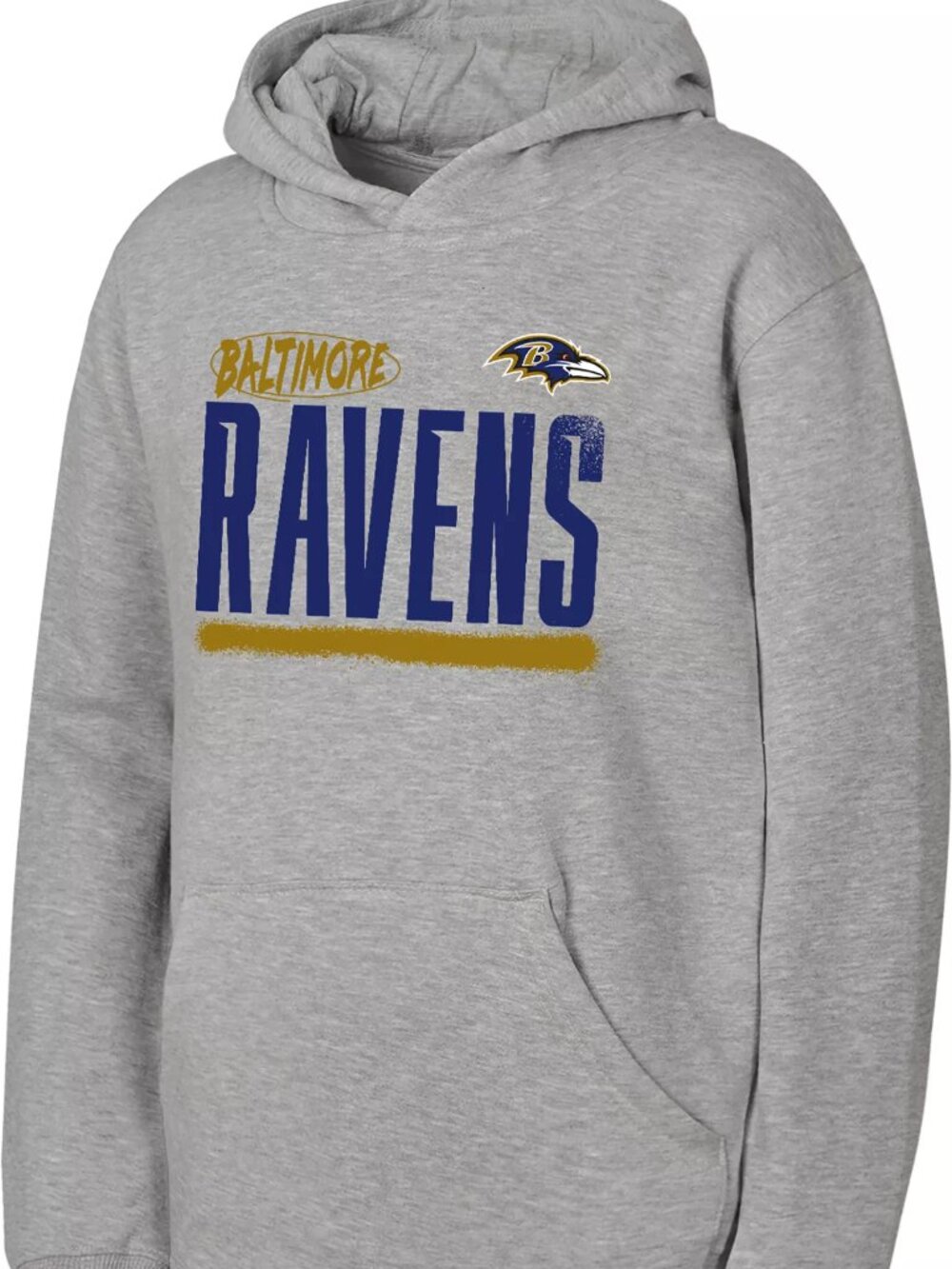 NFL Team Apparel Youth Baltimore Ravens Heather Grey Gameday Spray Pullover Hood